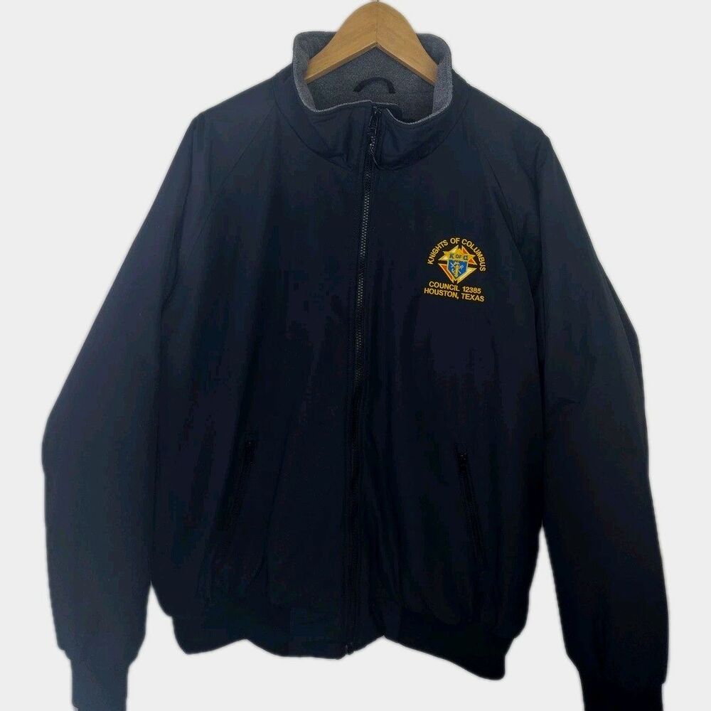 Men's Vintage Knights Of Columbus Eastbay  L Fleece Lined  Black Jacket Full Zip